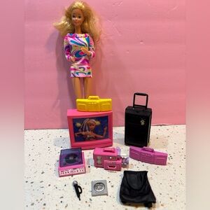 Vintage‎ 80s/90s Barbie Accessories Lot TV Camera Boombox Record Player Luggage